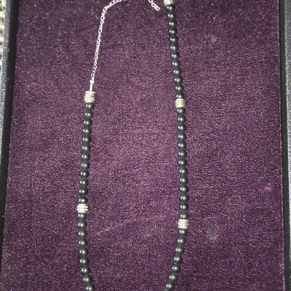 Waykins Wave | Silver-Tone & Dark Grey Wood Surfer Beaded Necklace